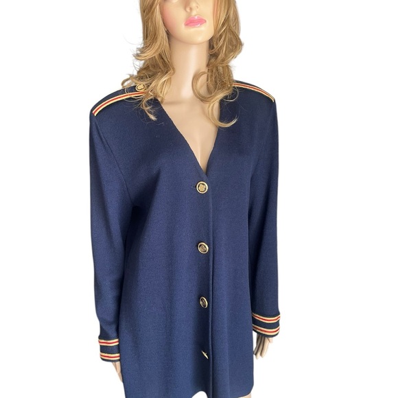 Vintage St. John by Marie grey Women's Navy Blue/red/gold cardigan size 10 - Picture 2 of 13